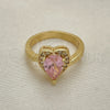 Oro Laminado Multi Stone Ring, Gold Filled Style Heart and Teardrop Design, with Pink and White Cubic Zirconia, Polished, Golden Finish, 01.210.0130.1.06 (Size 6)