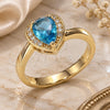 Oro Laminado Multi Stone Ring, Gold Filled Style Heart and Teardrop Design, with Blue Topaz and White Cubic Zirconia, Polished, Golden Finish, 01.210.0130.4.07 (Size 7)