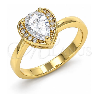 Oro Laminado Multi Stone Ring, Gold Filled Style Heart and Teardrop Design, with White Cubic Zirconia, Polished, Golden Finish, 01.210.0130.5.07 (Size 7)