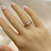 Oro Laminado Multi Stone Ring, Gold Filled Style Heart and Teardrop Design, with Pink and White Cubic Zirconia, Polished, Golden Finish, 01.210.0130.1.08 (Size 8)