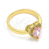 Oro Laminado Multi Stone Ring, Gold Filled Style Heart and Teardrop Design, with Pink and White Cubic Zirconia, Polished, Golden Finish, 01.210.0130.1.08 (Size 8)