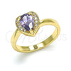 Oro Laminado Multi Stone Ring, Gold Filled Style Heart and Teardrop Design, with Amethyst and White Cubic Zirconia, Polished, Golden Finish, 01.210.0130.09 (Size 9)