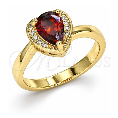 Oro Laminado Multi Stone Ring, Gold Filled Style Heart and Teardrop Design, with Garnet and White Cubic Zirconia, Polished, Golden Finish, 01.210.0130.2.09 (Size 9)