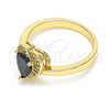 Oro Laminado Multi Stone Ring, Gold Filled Style Heart and Teardrop Design, with Black and White Cubic Zirconia, Polished, Golden Finish, 01.210.0130.3.09 (Size 9)