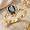 Oro Laminado Multi Stone Ring, Gold Filled Style Heart and Teardrop Design, with Black and White Cubic Zirconia, Polished, Golden Finish, 01.210.0130.3.09 (Size 9)