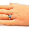 Oro Laminado Multi Stone Ring, Gold Filled Style Heart and Teardrop Design, with Blue Topaz and White Cubic Zirconia, Polished, Golden Finish, 01.210.0130.4.09 (Size 9)