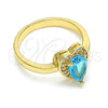 Oro Laminado Multi Stone Ring, Gold Filled Style Heart and Teardrop Design, with Blue Topaz and White Cubic Zirconia, Polished, Golden Finish, 01.210.0130.4.09 (Size 9)