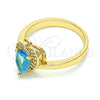 Oro Laminado Multi Stone Ring, Gold Filled Style Heart and Teardrop Design, with Blue Topaz and White Cubic Zirconia, Polished, Golden Finish, 01.210.0130.4.09 (Size 9)