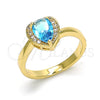 Oro Laminado Multi Stone Ring, Gold Filled Style Heart and Teardrop Design, with Blue Topaz and White Cubic Zirconia, Polished, Golden Finish, 01.210.0130.4.09 (Size 9)