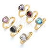 Oro Laminado Multi Stone Ring, Gold Filled Style Heart and Teardrop Design, with Blue Topaz and White Cubic Zirconia, Polished, Golden Finish, 01.210.0130.4.09 (Size 9)