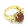 Oro Laminado Multi Stone Ring, Gold Filled Style with Brown Goldstone Venturina and White Cubic Zirconia, Polished, Golden Finish, 01.210.0131.07 (Size 7)