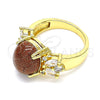 Oro Laminado Multi Stone Ring, Gold Filled Style with Brown Goldstone Venturina and White Cubic Zirconia, Polished, Golden Finish, 01.210.0131.07 (Size 7)