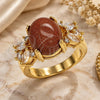 Oro Laminado Multi Stone Ring, Gold Filled Style with Brown Goldstone Venturina and White Cubic Zirconia, Polished, Golden Finish, 01.210.0131.06 (Size 6)