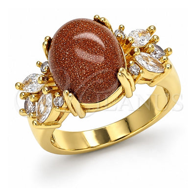 Oro Laminado Multi Stone Ring, Gold Filled Style with Brown Goldstone Venturina and White Cubic Zirconia, Polished, Golden Finish, 01.210.0131.06 (Size 6)