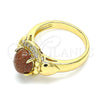 Oro Laminado Multi Stone Ring, Gold Filled Style Heart and Bow Design, with Brown Goldstone Venturina and White Cubic Zirconia, Polished, Golden Finish, 01.210.0132.06 (Size 6)