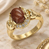 Oro Laminado Multi Stone Ring, Gold Filled Style Heart and Bow Design, with Brown Goldstone Venturina and White Cubic Zirconia, Polished, Golden Finish, 01.210.0132.06 (Size 6)