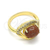 Oro Laminado Multi Stone Ring, Gold Filled Style Evil Eye Design, with Brown Goldstone Venturina and White Cubic Zirconia, Polished, Golden Finish, 01.210.0133.06 (Size 6)