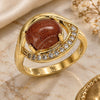 Oro Laminado Multi Stone Ring, Gold Filled Style Evil Eye Design, with Brown Goldstone Venturina and White Cubic Zirconia, Polished, Golden Finish, 01.210.0133.06 (Size 6)