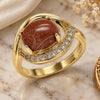Oro Laminado Multi Stone Ring, Gold Filled Style Evil Eye Design, with Brown Goldstone Venturina and White Cubic Zirconia, Polished, Golden Finish, 01.210.0133.08 (Size 8)