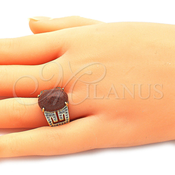 Gold Filled Ring — Multi Stone Ring Greek Key Design with Brown — alternate product view — SKU 142689 | Oro Laminado anillo — Multi Stone Ring Greek Key diseño with Brown — SKU 142689