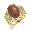 Oro Laminado Multi Stone Ring, Gold Filled Style Greek Key Design, with Brown Goldstone Venturina and White Cubic Zirconia, Polished, Golden Finish, 01.210.0134.06 (Size 6)