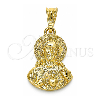 Oro Laminado Religious Pendant, Gold Filled Style Sagrado Corazon de Jesus Design, Polished, Golden Finish, 05.351.0138.1