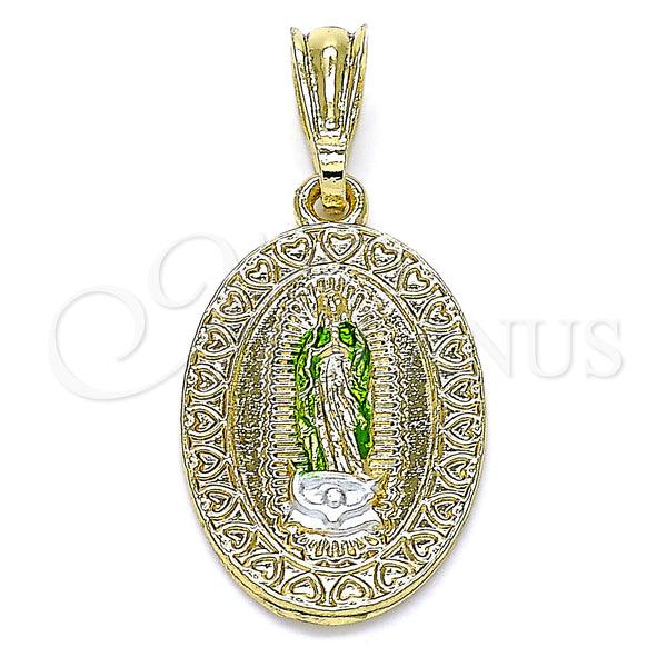 Gold Filled Pendant — Religious Pendant Guadalupe and Heart Design Polished Tricolor — main product view — SKU 142697 | Oro Laminado dije — Religious Pendant Guadalupe and corazón diseño pulido Tricolor — SKU 142697
