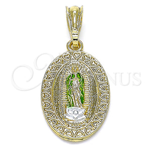 Gold Filled Pendant — Religious Pendant Guadalupe and Heart Design Polished Tricolor — main product view — SKU 142697 | Oro Laminado dije — Religious Pendant Guadalupe and corazón diseño pulido Tricolor — SKU 142697