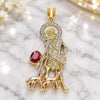 Oro Laminado Religious Pendant, Gold Filled Style San Lazaro Design, with Garnet and White Crystal, Polished, Tricolor, 05.351.0174