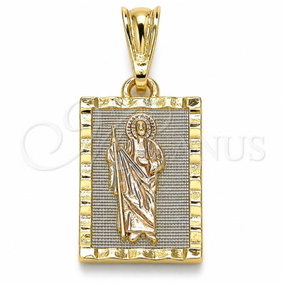 Oro Laminado Religious Pendant, Gold Filled Style San Judas Design, Polished, Tricolor, 05.351.0176