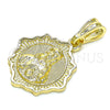 Oro Laminado Religious Pendant, Gold Filled Style Sagrado Corazon de Jesus Design, Polished, Golden Finish, 05.351.0177