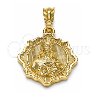 Oro Laminado Religious Pendant, Gold Filled Style Sagrado Corazon de Jesus Design, Polished, Golden Finish, 05.351.0177