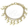 Oro Laminado Charm Bracelet, Gold Filled Style Dolphin and Paperclip Design, with White Crystal, Polished, Golden Finish, 03.372.0007.08 (03 MM Thickness, 8 Inches Length)