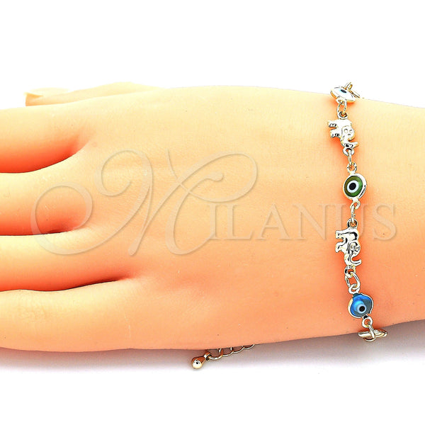 Gold Filled Bracelet — Fancy Bracelet Elephant and Evil Eye Design Multicolor — alternate product view — SKU 142718 | Oro Laminado brazalete — elegante Bracelet Elephant and Evil Eye diseño Multicolor — SKU 142718