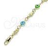 Oro Laminado Fancy Bracelet, Gold Filled Style Elephant and Evil Eye Design, Multicolor Resin Finish, Golden Finish, 03.351.0128.08 (07 MM Thickness, 8 Inches Length)