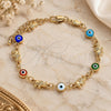 Oro Laminado Fancy Bracelet, Gold Filled Style Elephant and Evil Eye Design, Multicolor Resin Finish, Golden Finish, 03.351.0128.08 (07 MM Thickness, 8 Inches Length)