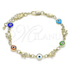 Oro Laminado Fancy Bracelet, Gold Filled Style Elephant and Evil Eye Design, Multicolor Resin Finish, Golden Finish, 03.351.0128.08 (07 MM Thickness, 8 Inches Length)