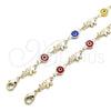 Oro Laminado Fancy Bracelet, Gold Filled Style Elephant and Evil Eye Design, Multicolor Resin Finish, Golden Finish, 03.351.0128.08 (07 MM Thickness, 8 Inches Length)