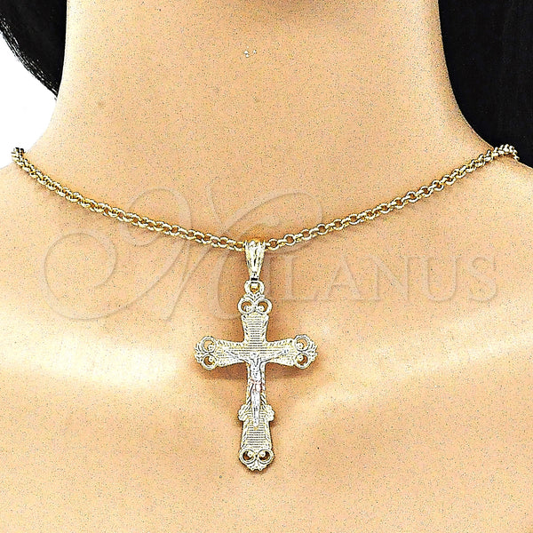 Gold Filled Pendant — Religious Pendant Crucifix Design Polished Tricolor 05. — alternate product view — SKU 142726 | Oro Laminado dije — Religious Pendant Crucifix diseño pulido Tricolor 05. — SKU 142726