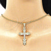 Oro Laminado Religious Pendant, Gold Filled Style Crucifix Design, Polished, Tricolor, 05.351.0181.1