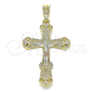 Gold Filled Pendant — Religious Pendant Crucifix Design Polished Tricolor 05. — main product view — SKU 142726 | Oro Laminado dije — Religious Pendant Crucifix diseño pulido Tricolor 05. — SKU 142726