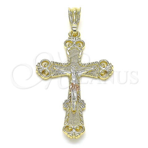 Oro Laminado Religious Pendant, Gold Filled Style Crucifix Design, Polished, Tricolor, 05.351.0181.1