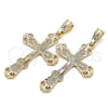 Oro Laminado Religious Pendant, Gold Filled Style Crucifix Design, Polished, Tricolor, 05.351.0181.1