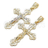 Oro Laminado Religious Pendant, Gold Filled Style Crucifix Design, Polished, Golden Finish, 05.351.0183