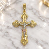 Oro Laminado Religious Pendant, Gold Filled Style Crucifix Design, Polished, Tricolor, 05.351.0183.1