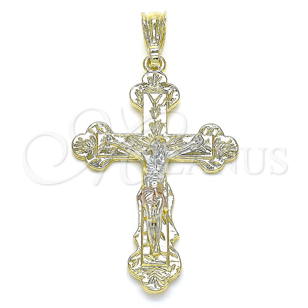 Gold Filled Pendant — Religious Pendant Crucifix Design Polished Tricolor 05. — main product view — SKU 142729 | Oro Laminado dije — Religious Pendant Crucifix diseño pulido Tricolor 05. — SKU 142729