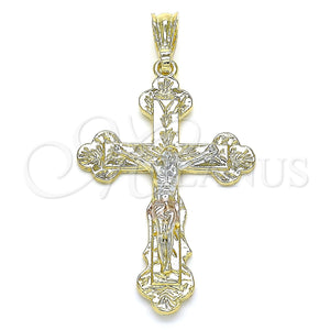 Gold Filled Pendant — Religious Pendant Crucifix Design Polished Tricolor 05. — main product view — SKU 142729 | Oro Laminado dije — Religious Pendant Crucifix diseño pulido Tricolor 05. — SKU 142729
