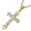 Oro Laminado Religious Pendant, Gold Filled Style Crucifix Design, Polished, Tricolor, 05.351.0184