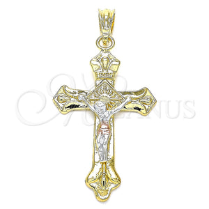 Gold Filled Pendant — Religious Pendant Crucifix Design Polished Tricolor 05. — main product view — SKU 142731 | Oro Laminado dije — Religious Pendant Crucifix diseño pulido Tricolor 05. — SKU 142731