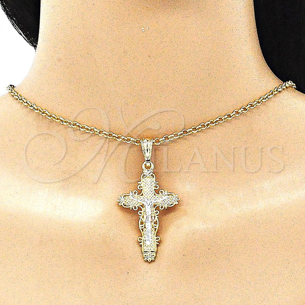 Gold Filled Pendant — Religious Pendant Crucifix Design Polished Tricolor 05. — alternate product view — SKU 142732 | Oro Laminado dije — Religious Pendant Crucifix diseño pulido Tricolor 05. — SKU 142732